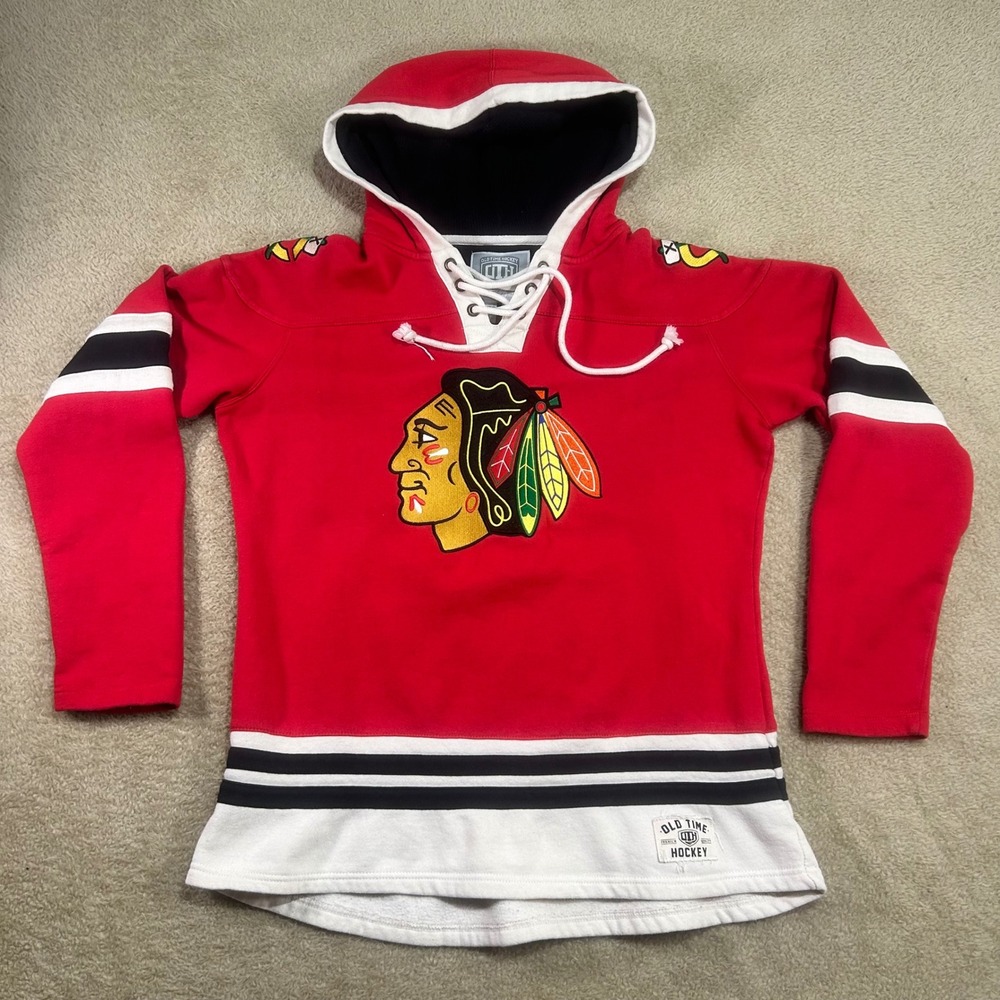 Old Time Hockey Chicago Blackhawks Lace Up Hockey Style Hoodie Womens‎ XL